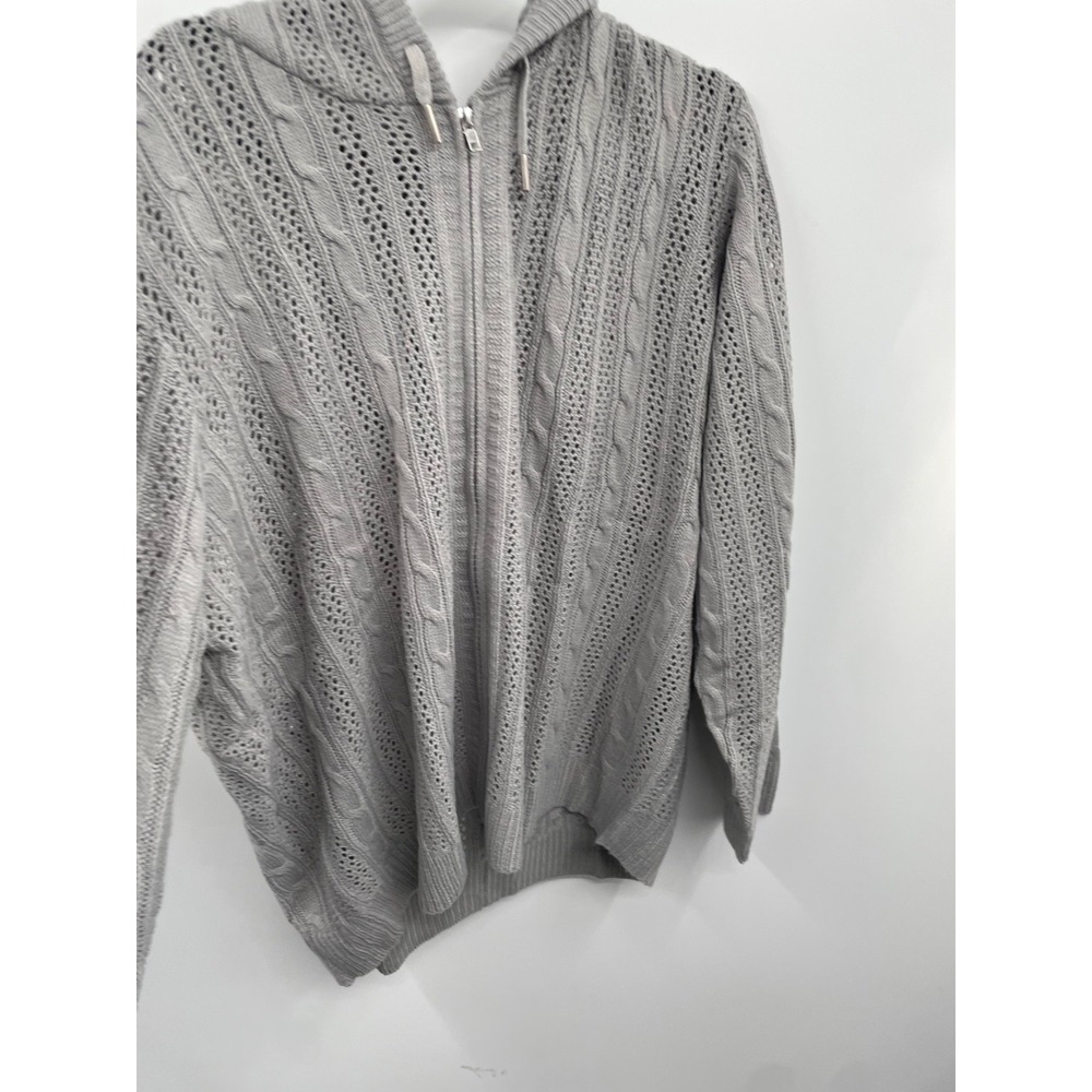 Ashley Stewart Cardigan Women's 22/24 Alloy Cable Knit Full Zip Hooded Cozy NWT - Picture 7 of 12